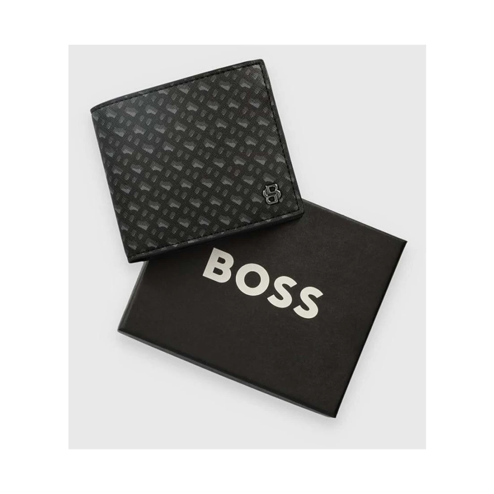 Hugo Boss Zwarte leren portemonnee met logo Black Heren