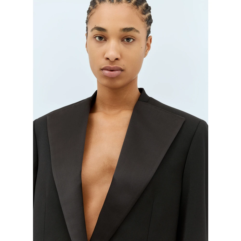 Jil Sander Wollen Canvas Geknipte Getailleerde Blazer Black Dames