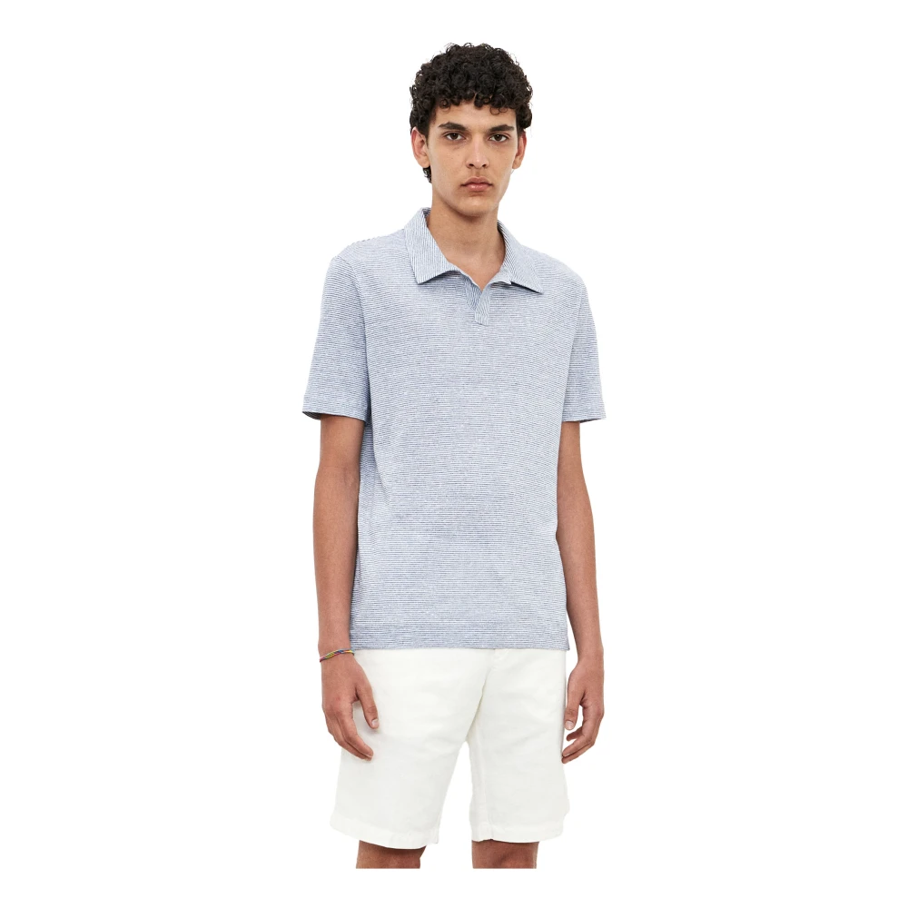 Massimo Alba Blauw Gestreept V-hals Poloshirt Blue Heren