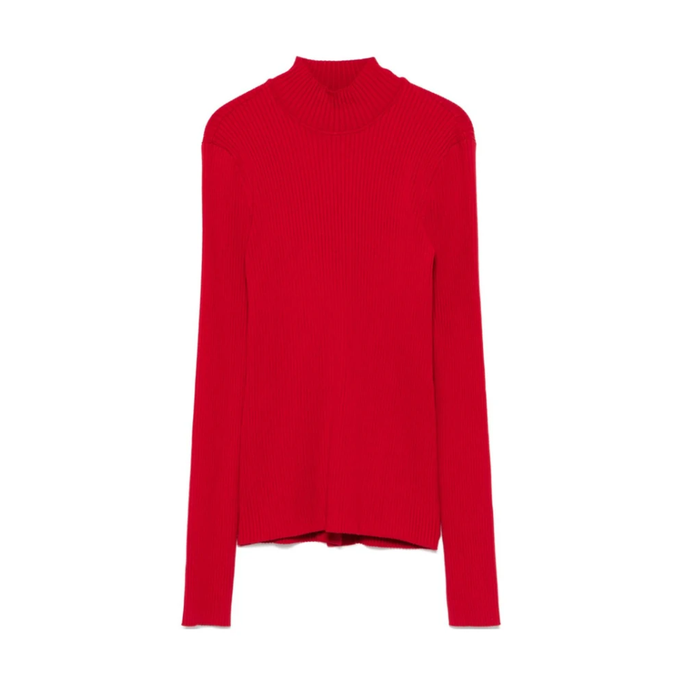Twinset Rode Ribgebreide Truien met Goudkleurige Details Red Dames