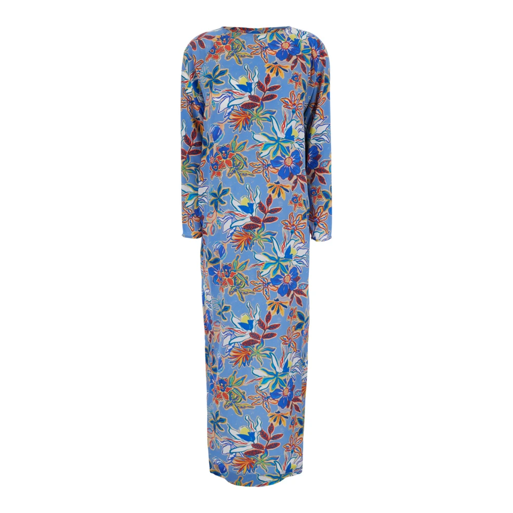 Momoni Bloemenprint Zijden Jurk Lichtblauw Multicolor Dames