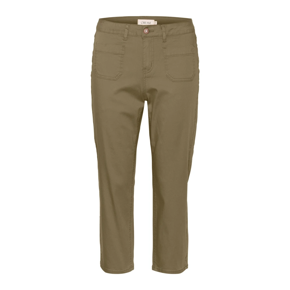 Cream Cropped Trousers Green Dames
