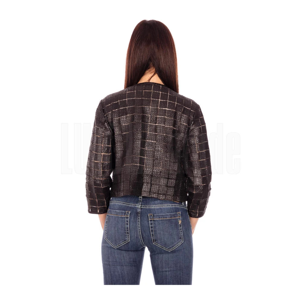 Suprema Suède Jas met Vierkant Patroon Black Dames