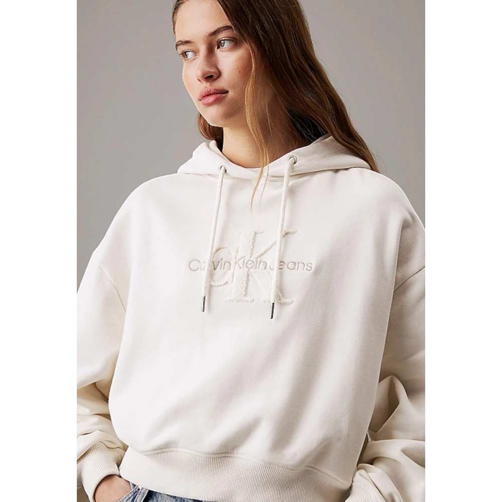 Calvin Klein Jeans Chenille Monogram Hoodie Ivoor White Dames
