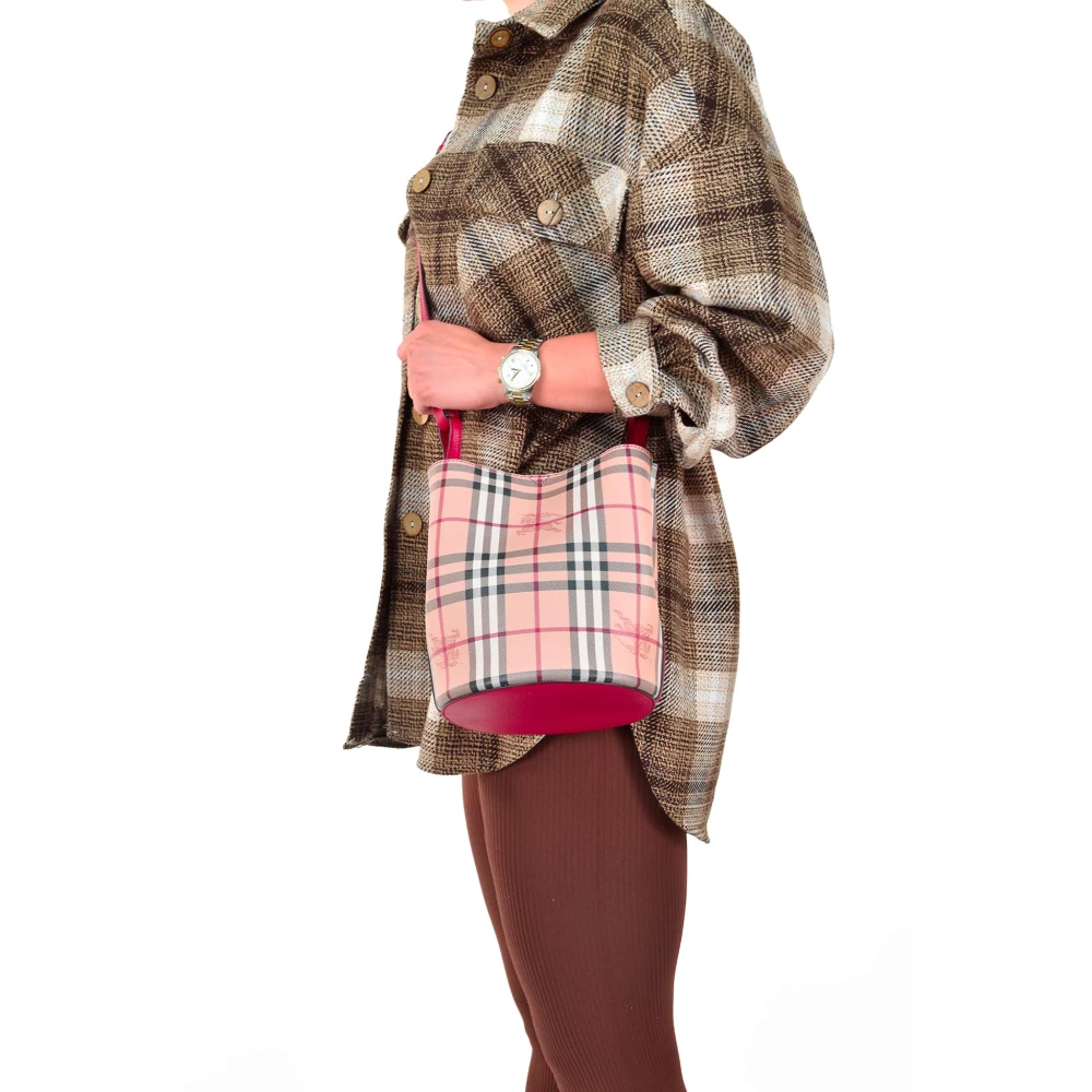Burberry Beige Rode Leren Bucket Tas Model 4057157 Pink Dames