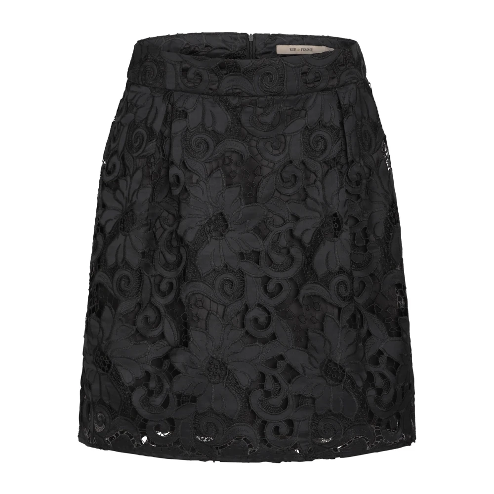 RUE de Femme Elegante A-lijn Zwarte Rok met Kantdetail Black Dames