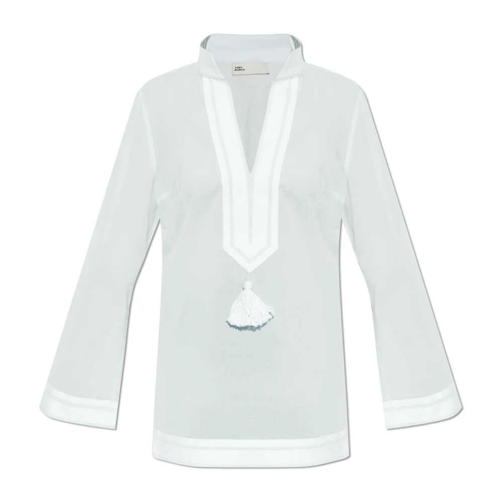 Tory Burch Women's White Blouses, S, Side-Slit Top
