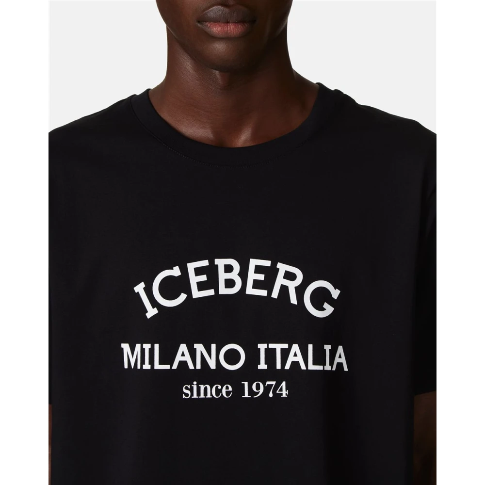 Iceberg Logo Print Zwart T-shirt Black Heren