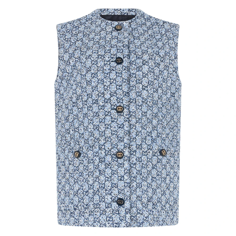Gucci Blue Waistcoats, Female, S, Gg Tweed Vest