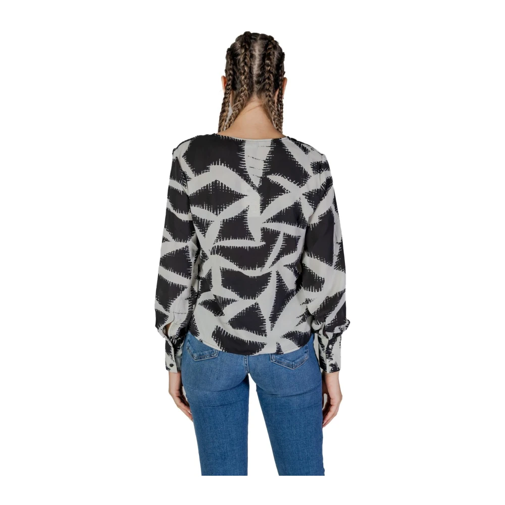 Jacqueline de Yong Geometrische Print V-Hals Blouse Black Dames