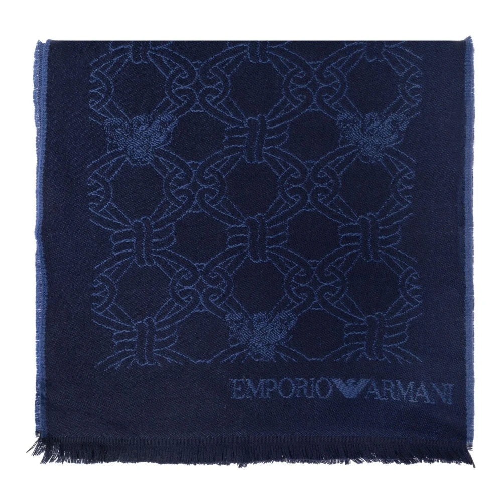 Emporio Armani Grafische Wollen Sjaal in Donkerblauw Blue Heren