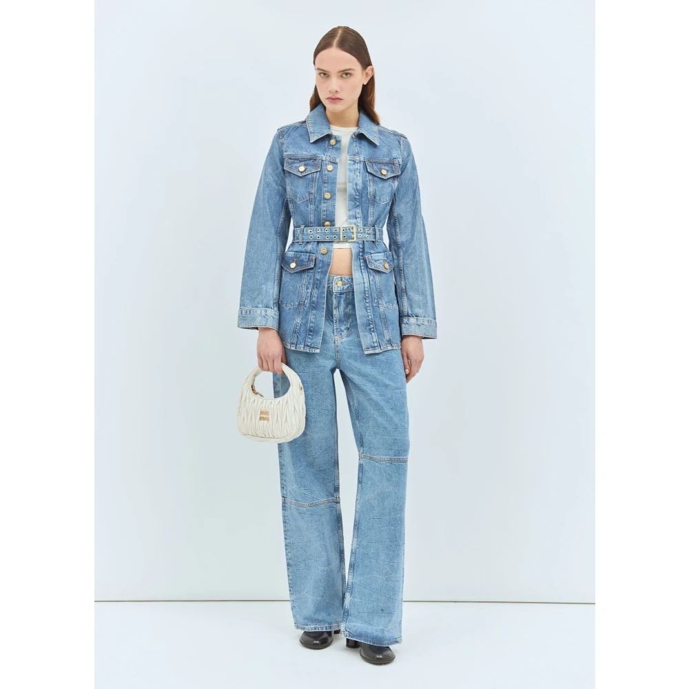 Ganni Foil Denim Jack met Afneembare Riem Blue Dames