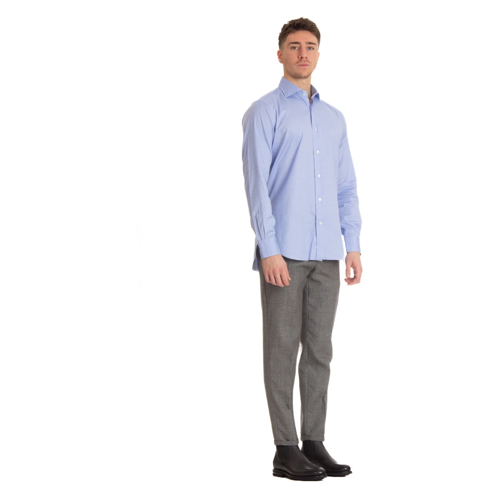 Barba Witte Op Maat Gemaakte Katoenen Overhemd Blue Heren