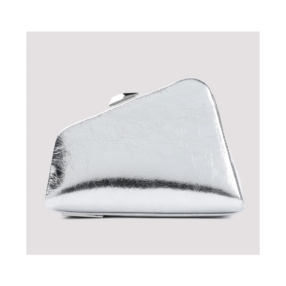 The Attico Metallic Leren Clutch Tas Gray Dames