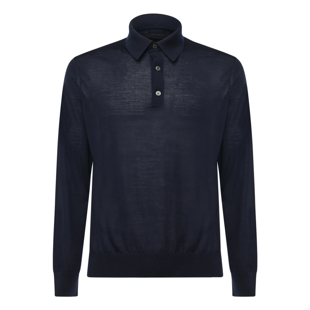 Ermenegildo Zegna Zwarte Wollen Poloshirt Knoopsluiting Black Heren