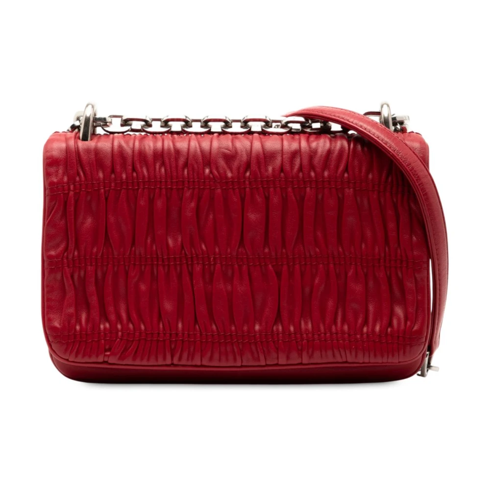 Prada Vintage Women's Red Pre-Owned Ruched Leather Shoulder Bag