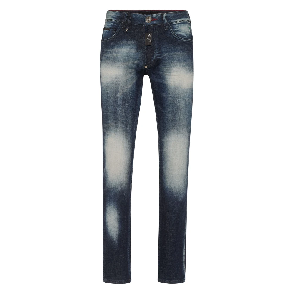 Philipp Plein Hexagon Denim Broek met Logo Label Blue Heren