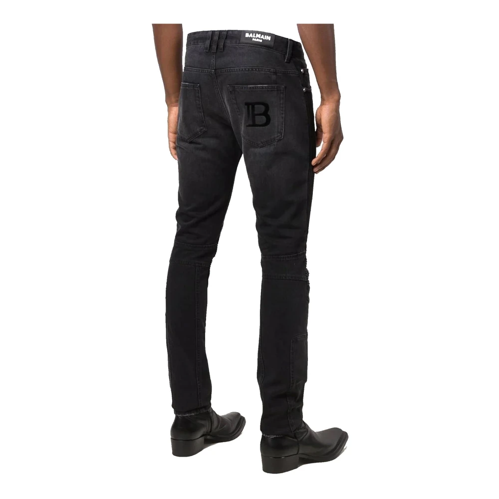Balmain Spijkerbroek met geborduurd logo Black Heren