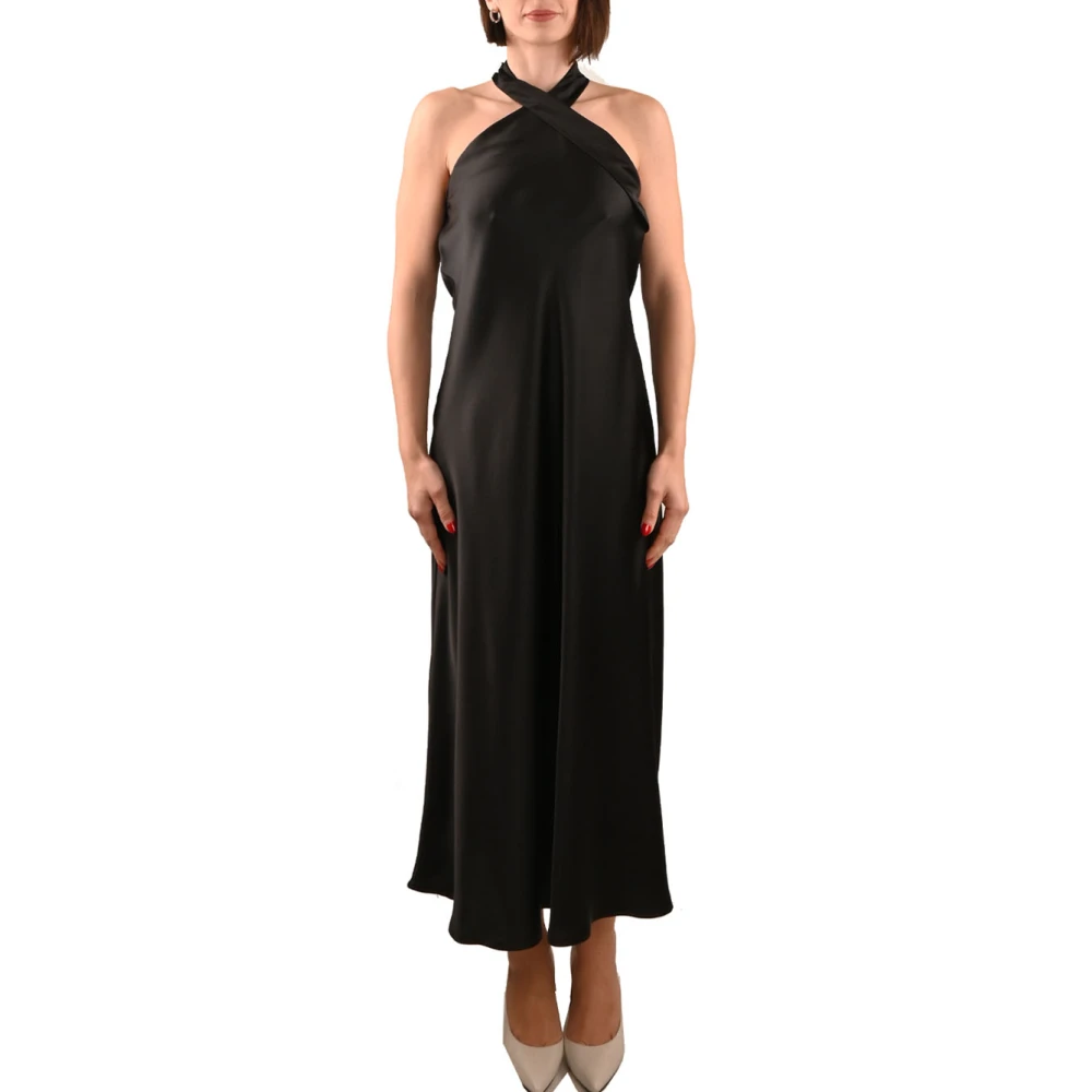 Kocca Elegante Lange Jurk Gekruiste Halslijn Black Dames