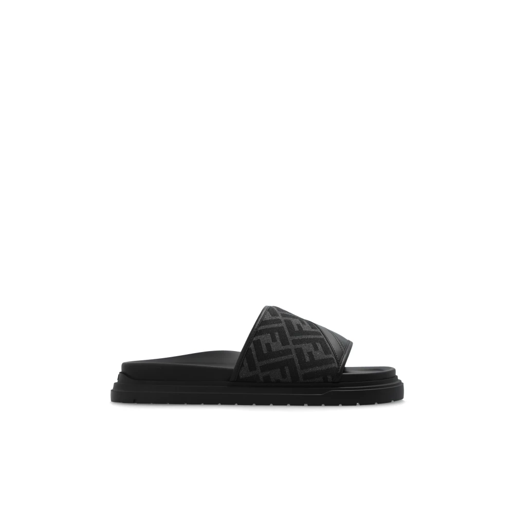 Fendi Men's Black Sliders, 5 Uk, Diagonal Slides