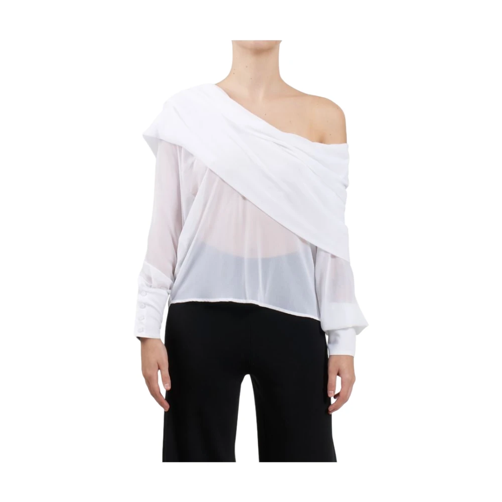 Pinko Women's White Blouses, M, Walker Semi-Sheer Blouse
