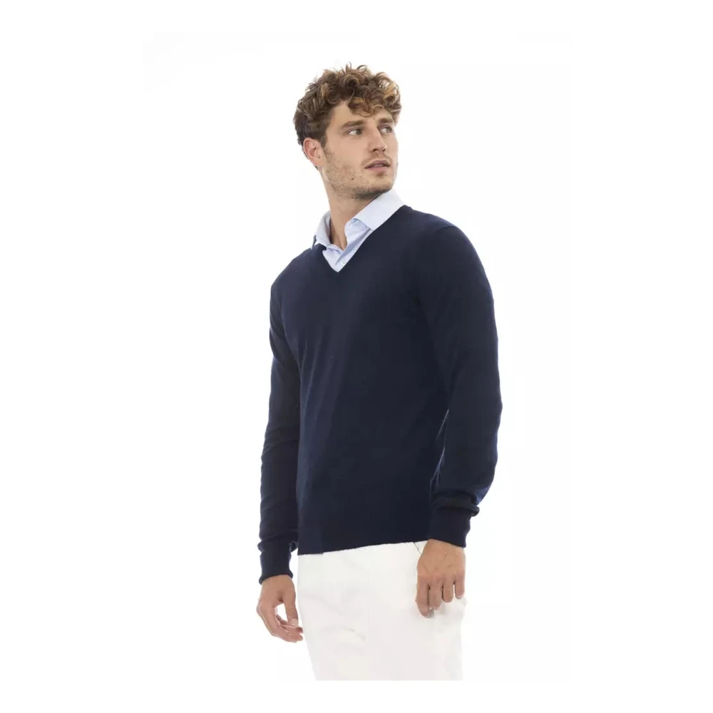 Alpha Studio V-neck Knitwear Blue Heren