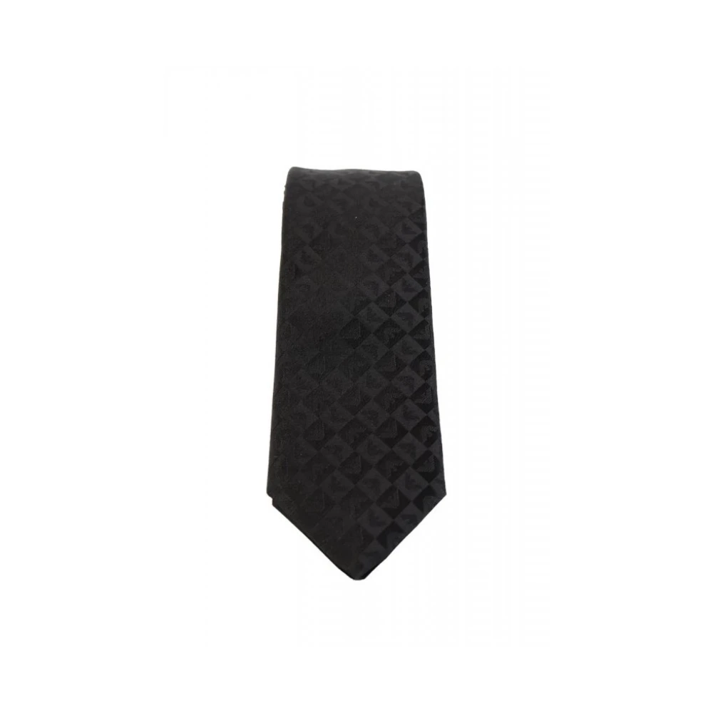 Emporio Armani Unisex Zwart Accessoires One Size, Pure Silk Eagle And Check Jacquard Tie