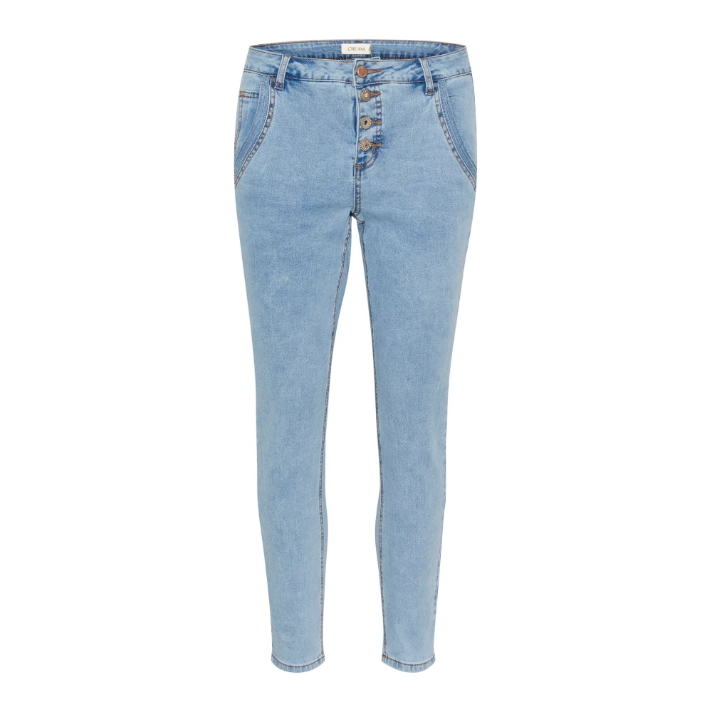 Cream Slim-Fit Cropped Jeans med Smarta Detaljer Blue, Dam