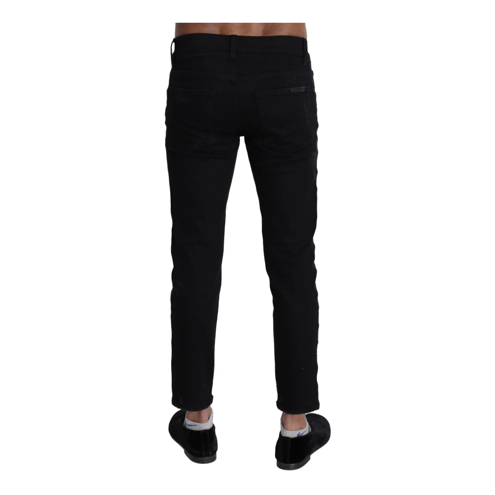 Dolce & Gabbana Zwarte Geborduurde Slim Jeans Black Heren