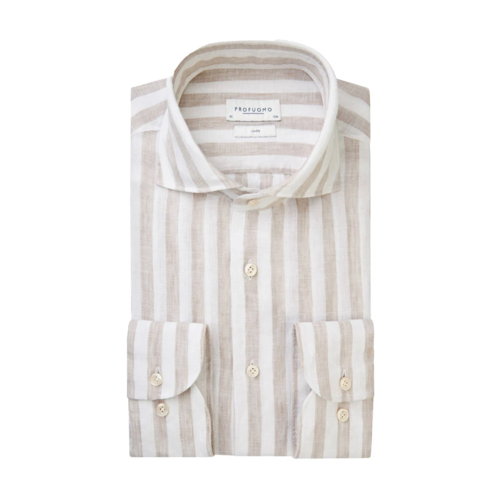 Profuomo Multicolor Casual Shirts, Male, 3XL, X-Cutaway Shirt Beige