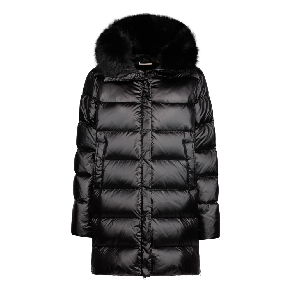 People of Shibuya Nylon Gewatteerde Jas met Afneembare Bontcapuchon Black Dames