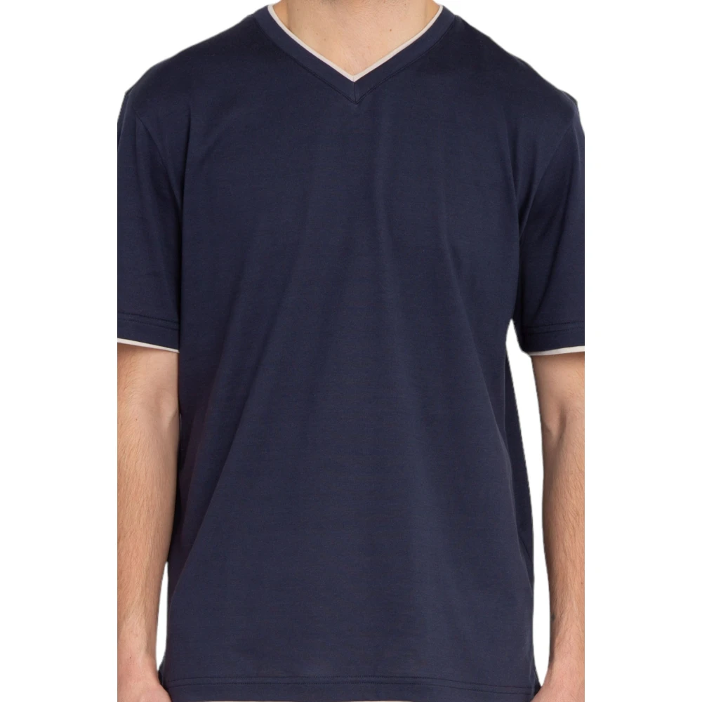 Eleventy V-hals Tee in Giza Katoen Blue Heren