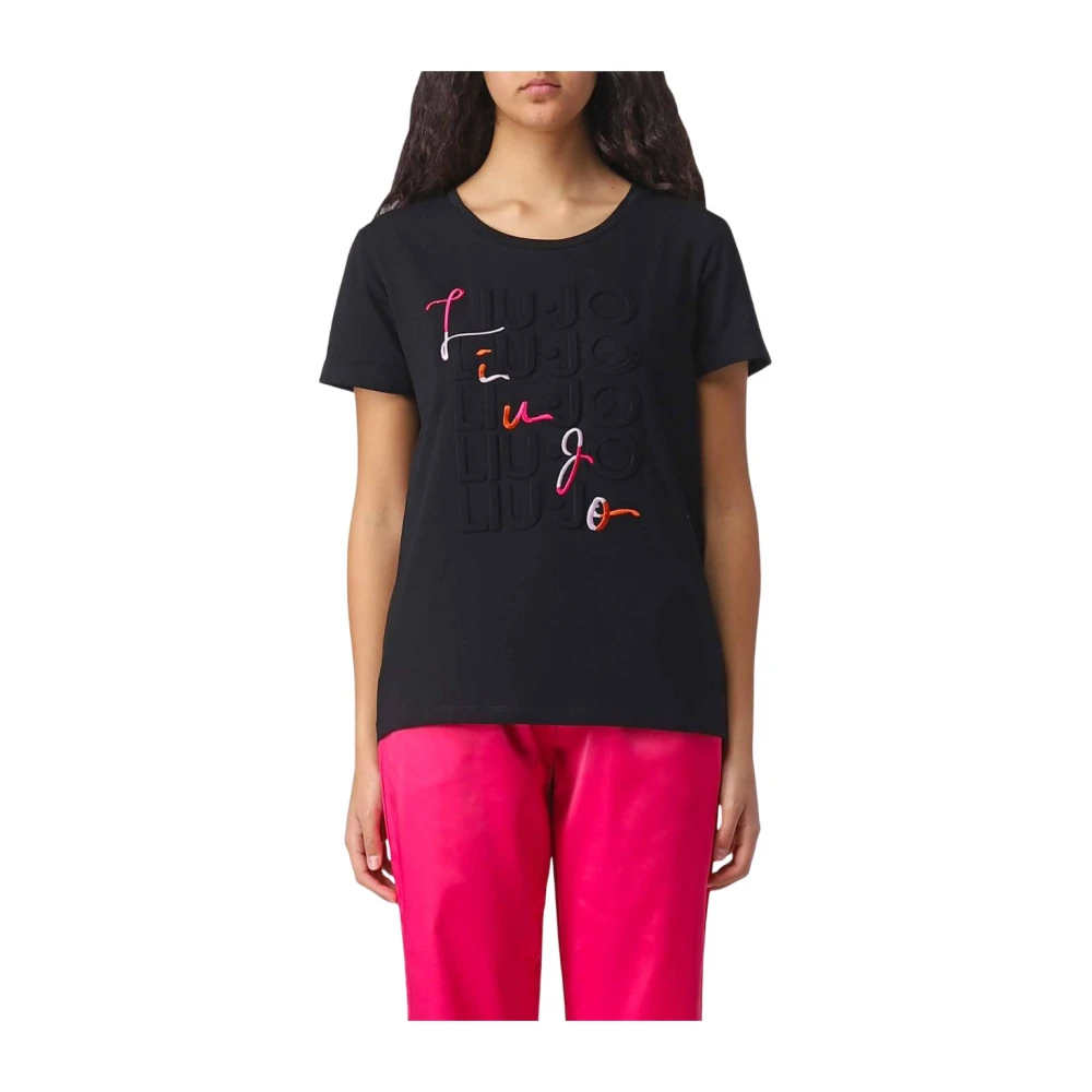Liu Jo Women's Black Short Sleeve Cotton T-Shirt - T-Shirts - 2XS - Tops
