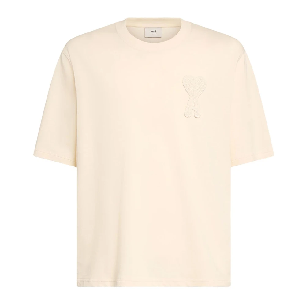 Ami Paris Beige Bomull T-shirt med Frontlogo Beige, Herr