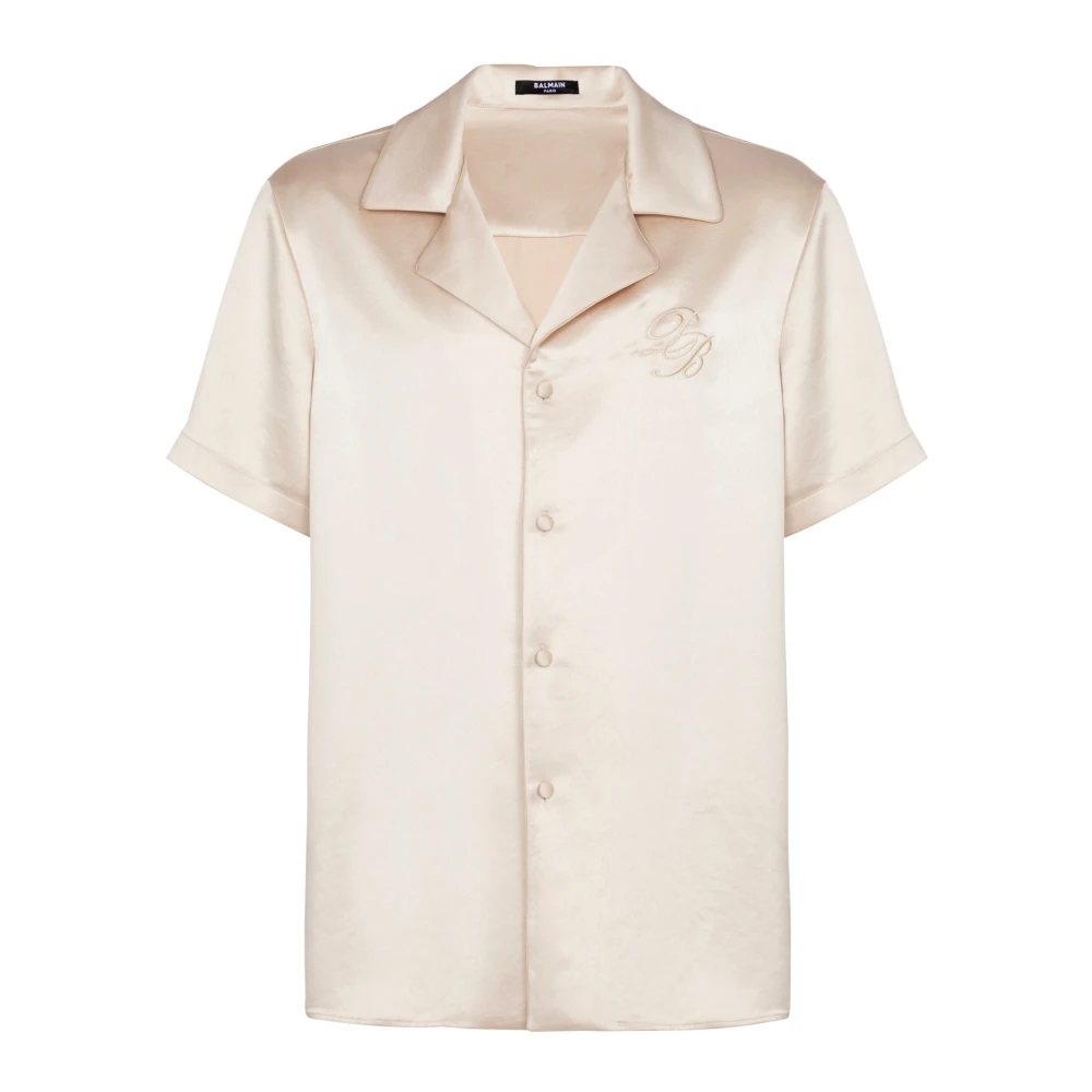 Balmain Broderad PB Logo Pyjama Skjorta Beige, Herr