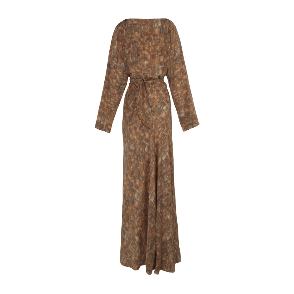 Cortana Zijden kubusprint lange jurk Brown Dames