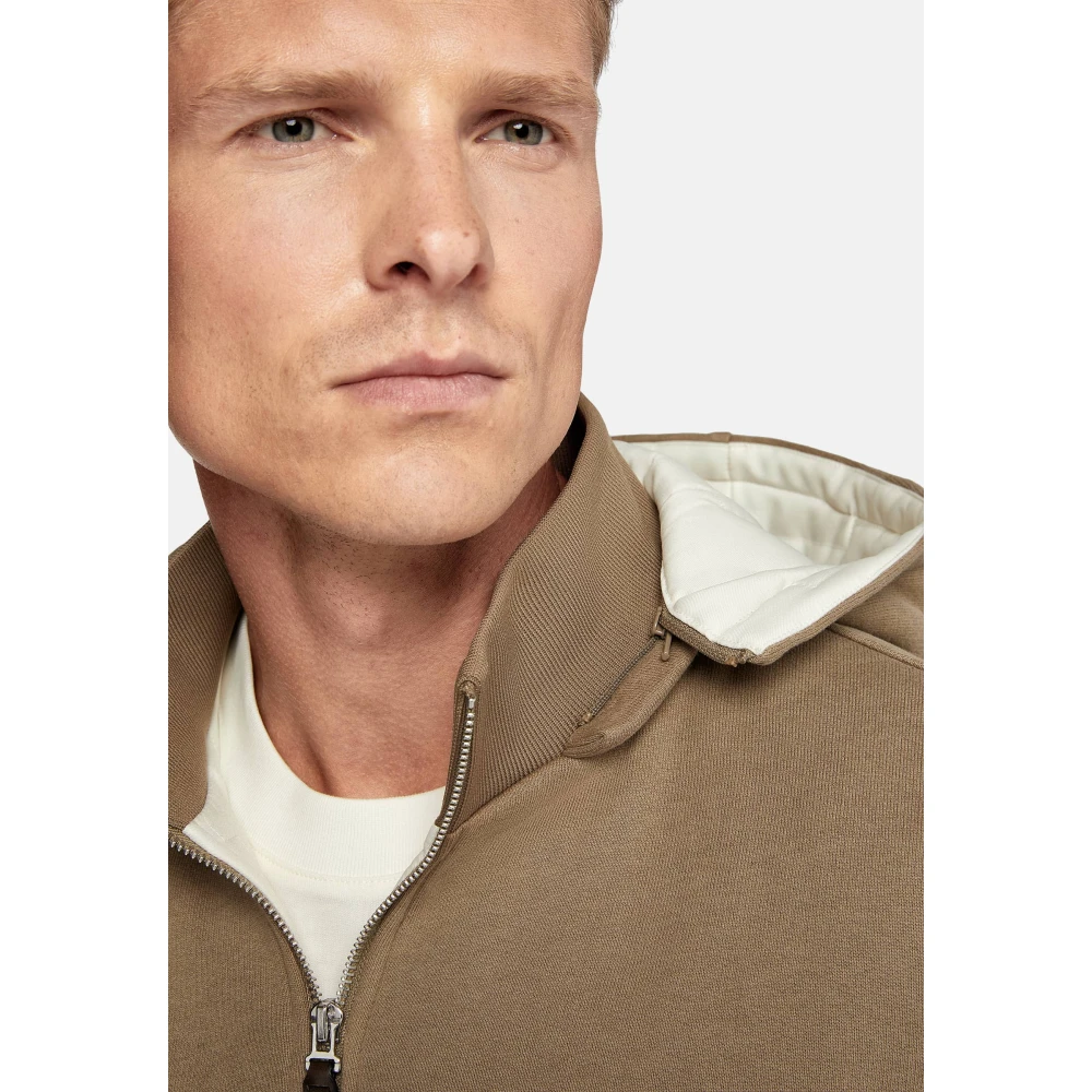 Boggi Milano Tencel Katoenen Hoodie met Capuchon Beige Heren