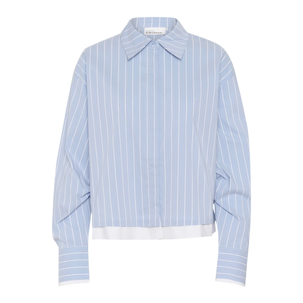 Karen by Simonsen Gestreepte Geknipte Shirt met Kraag Blue Dames