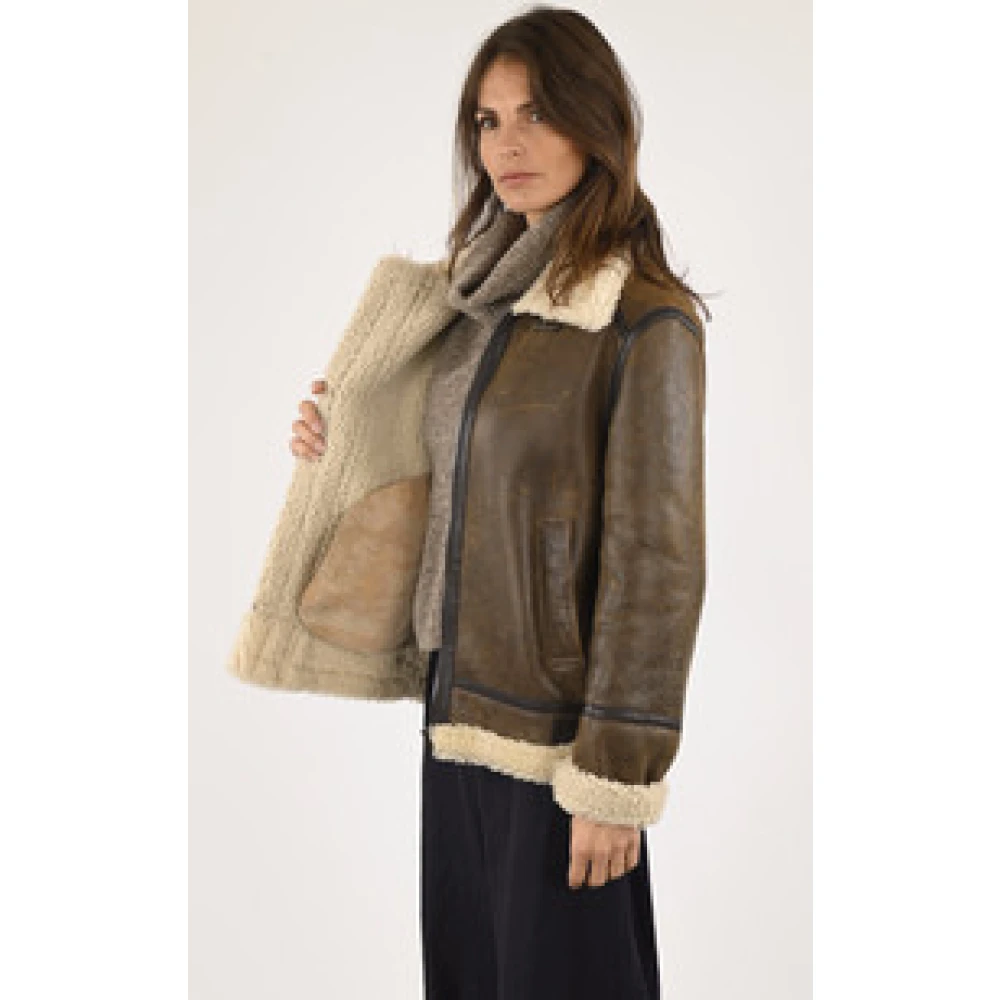 La Canadienne Bruine Vintage Schapenvacht Bomberjack Brown Dames