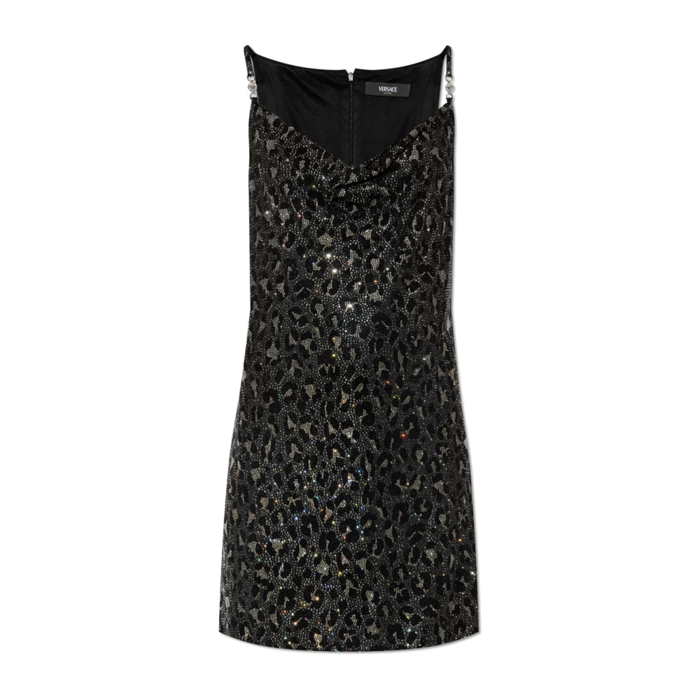 Versace Korte jurk met luipaardprint Black Dames