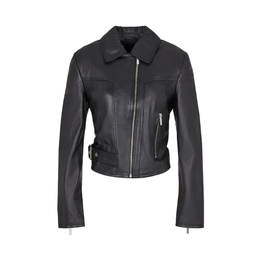 Armani Exchange Zwarte Leren Overgangsjas Black Dames