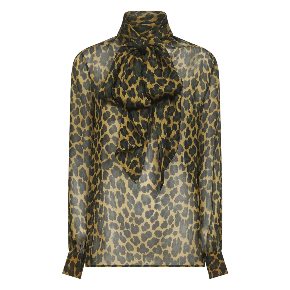 Saint Laurent Women's Green Silk Lavallière Tie Shirt