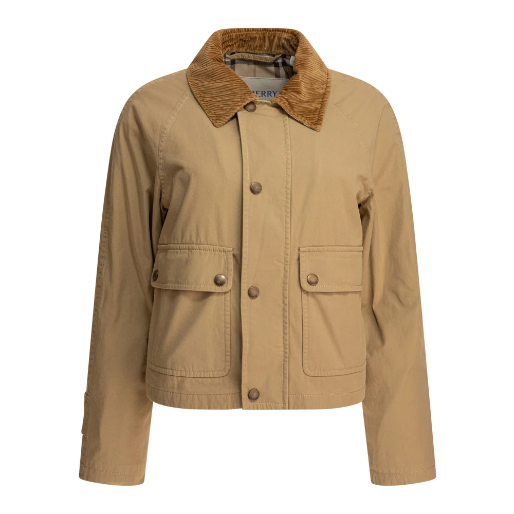 Burberry Women's Beige Cropped Jacket With Check Lining