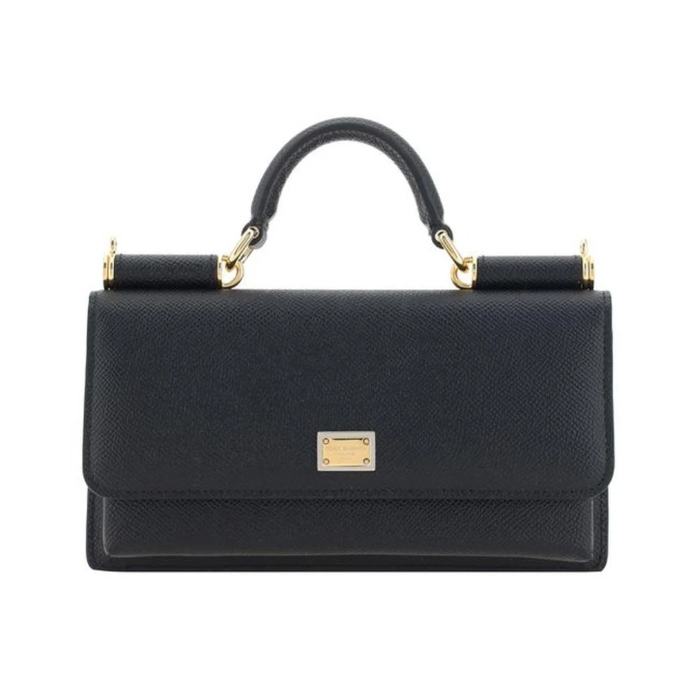 Dolce & Gabbana Micro Kalfsleren Schoudertas met Ketting Black Dames