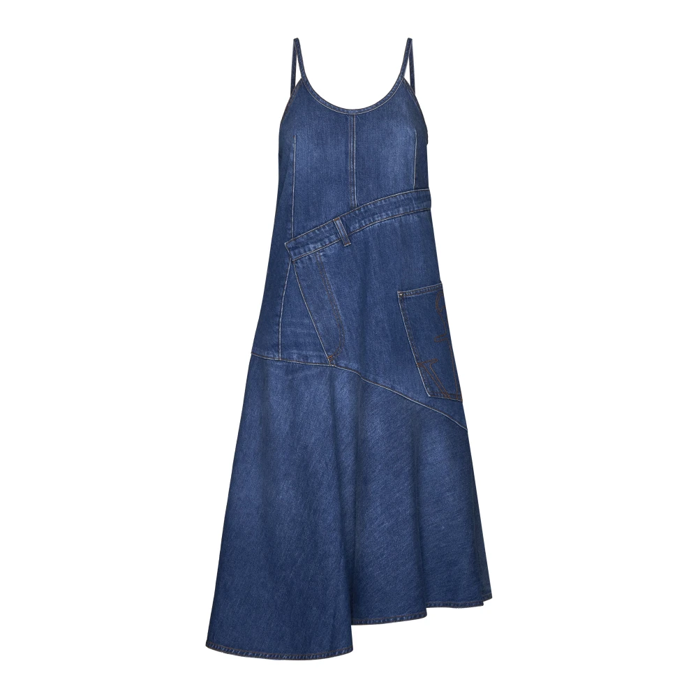 JW Anderson Navy Blauwe Denim Jurk met Asymmetrische Zoom Blue Dames