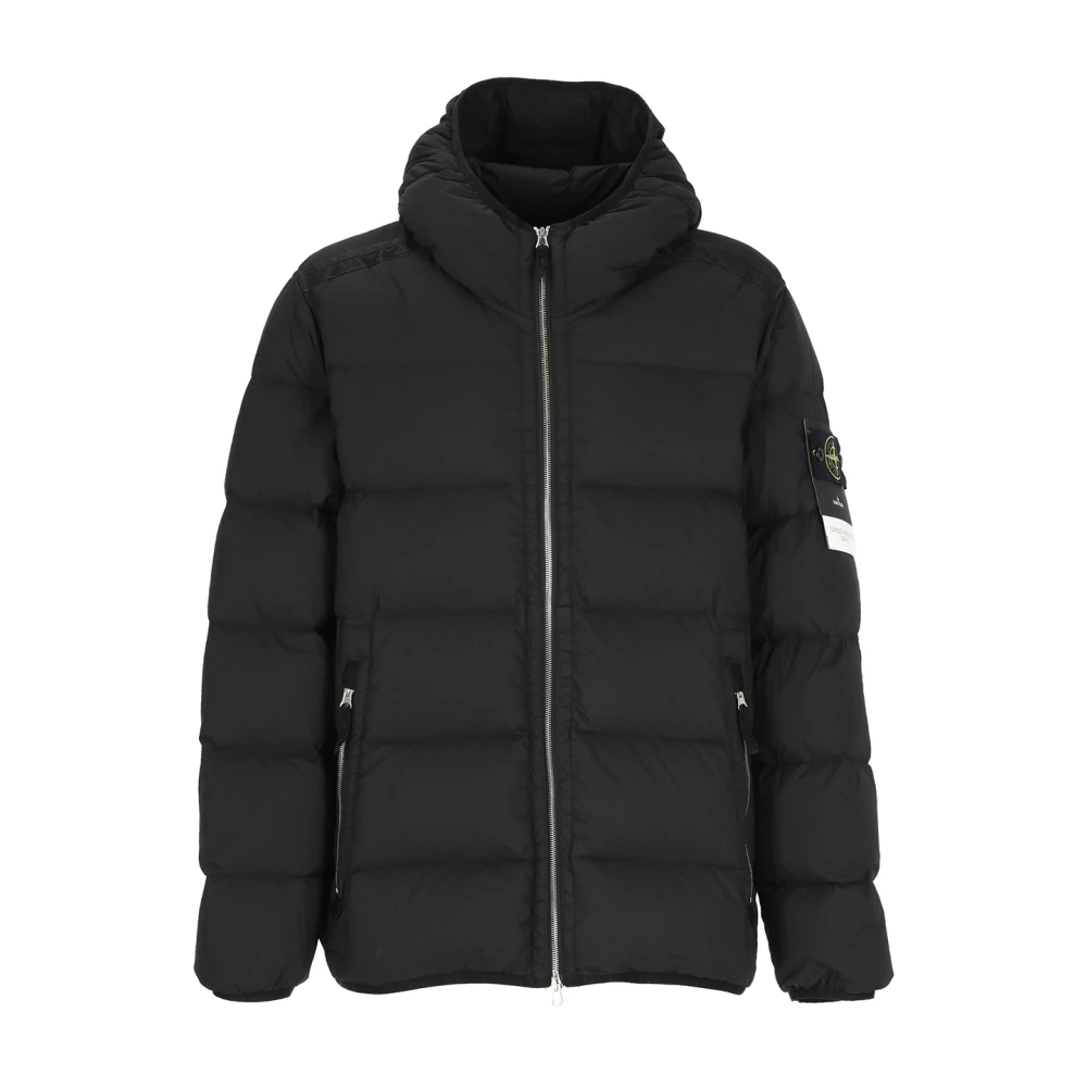 Stone Island Zwarte donsjas met hoge kraag en capuchon Black Heren