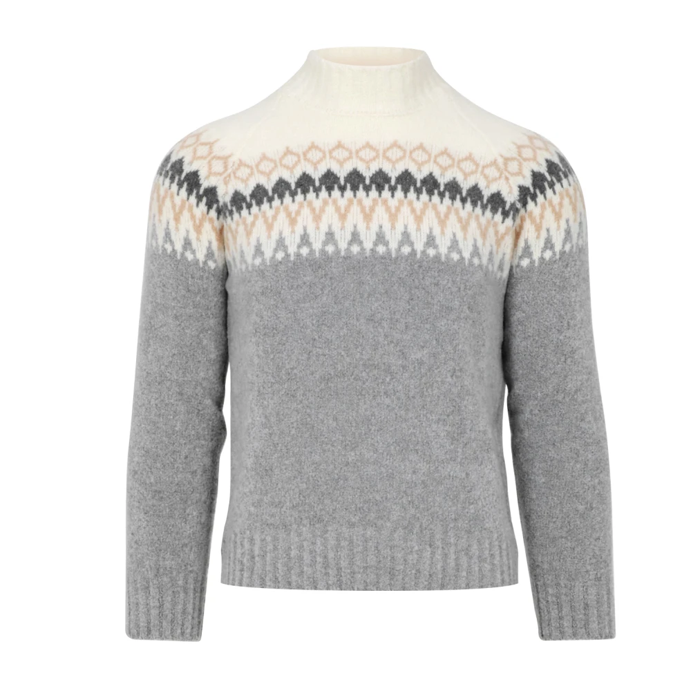 Gran Sasso Jacquard Gebreide Trui met Hoge Kraag Gray Heren