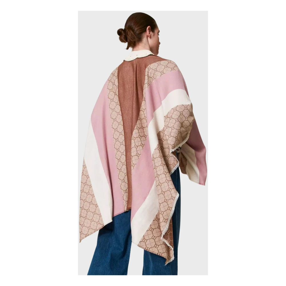 Twinset Kleurrijke Jacquard Poncho met Oval T Logo Multicolor Dames