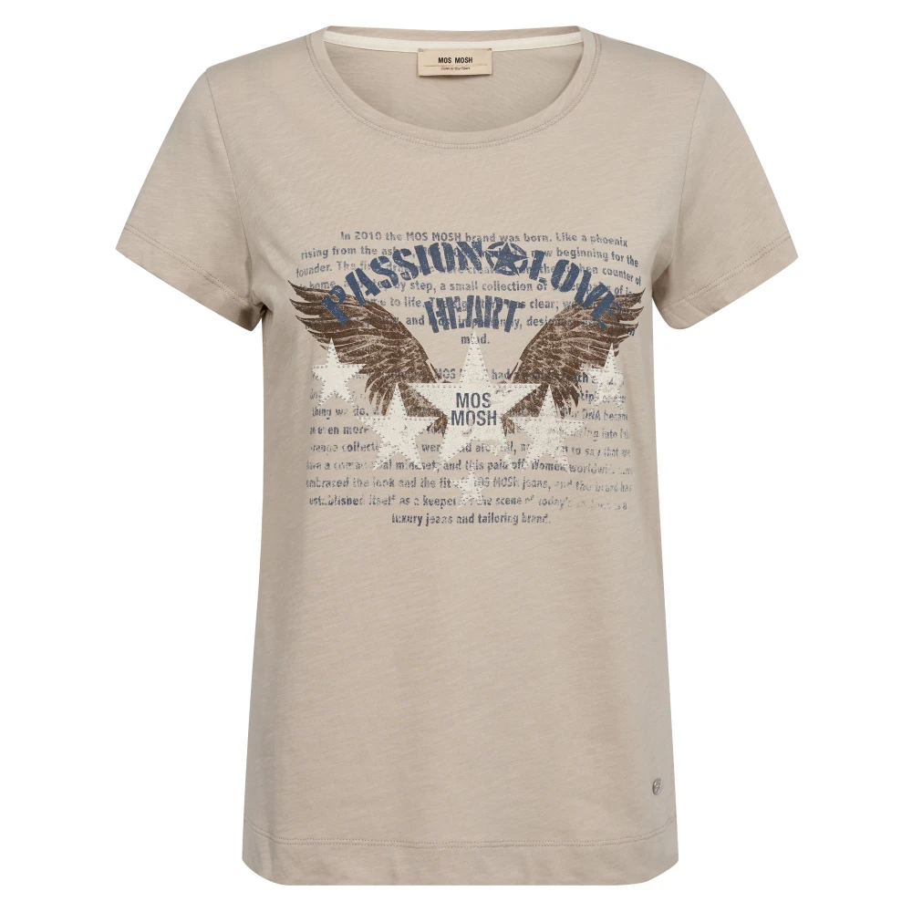 MOS MOSH Retro Tee met Sterren en Vleugels Beige Dames
