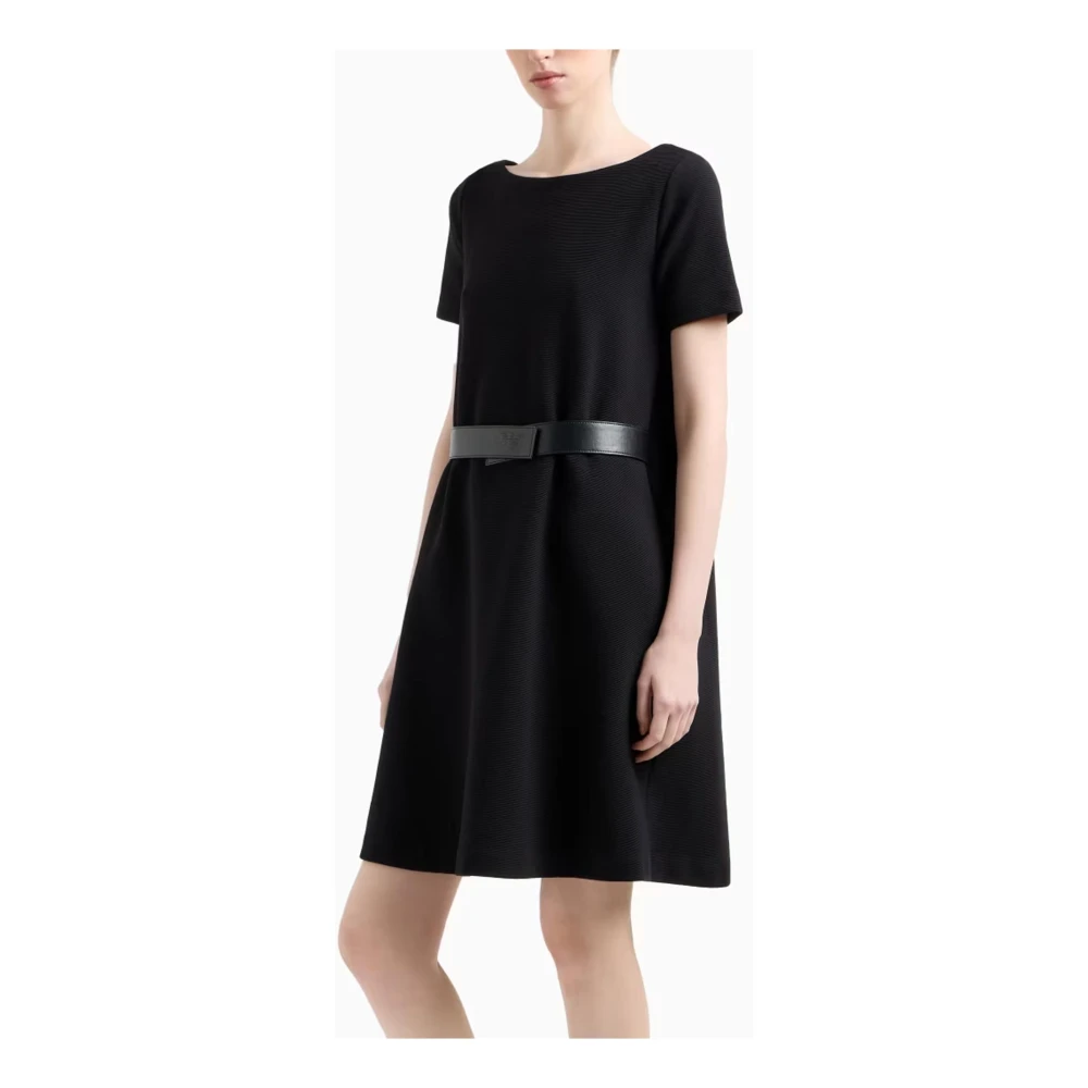 Emporio Armani Zwarte Jersey Ottoman Jurk met Boothals Black Dames